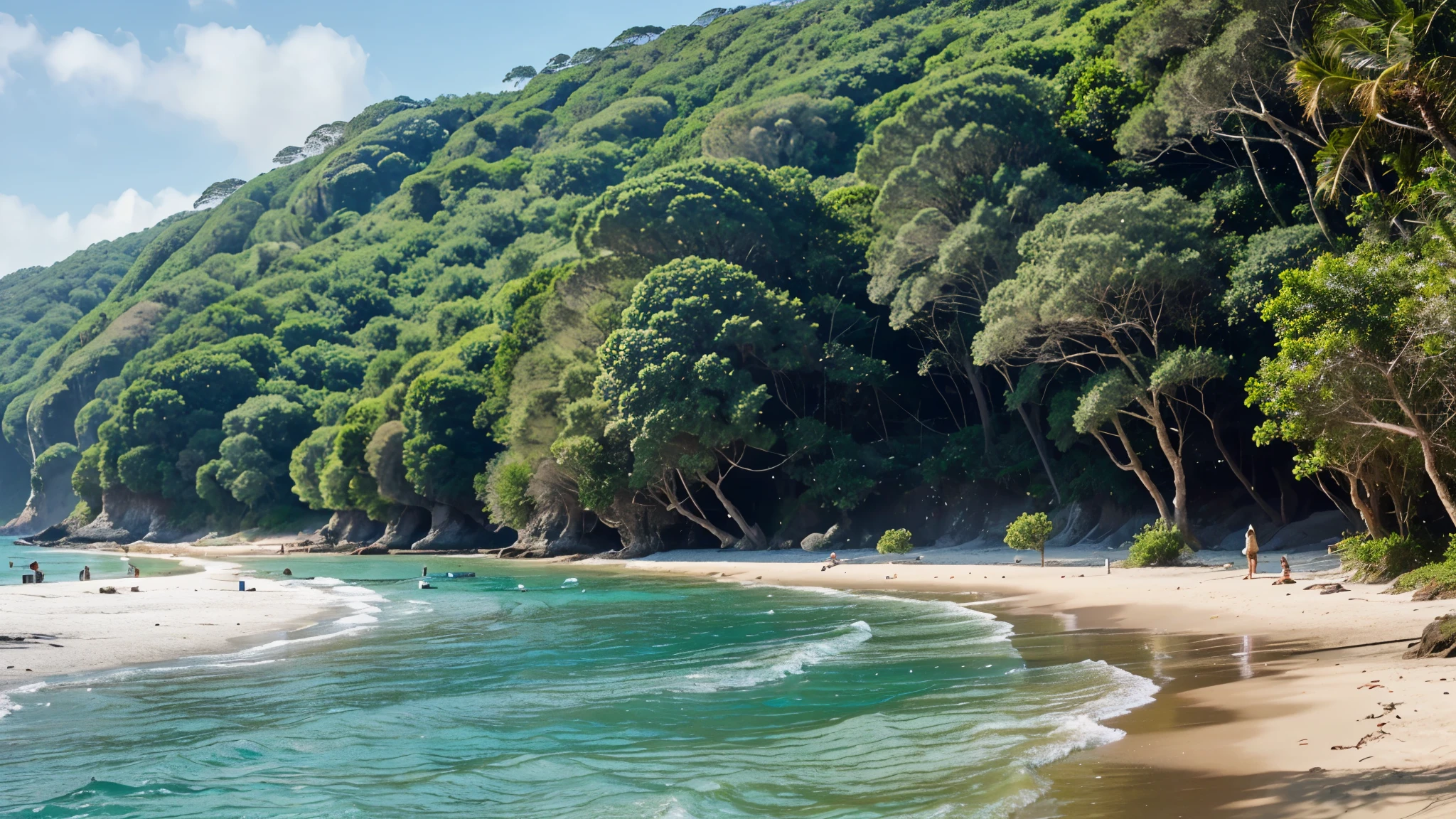 A serene coastal area with pristine beaches, surrounded by lush greenery and gentle waves, providing a harmonious blend of tranquility and natural beauty