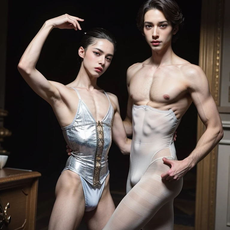 (2 androgynous males, prince castrates rat king, nutcracker ballet, male ballet tights)