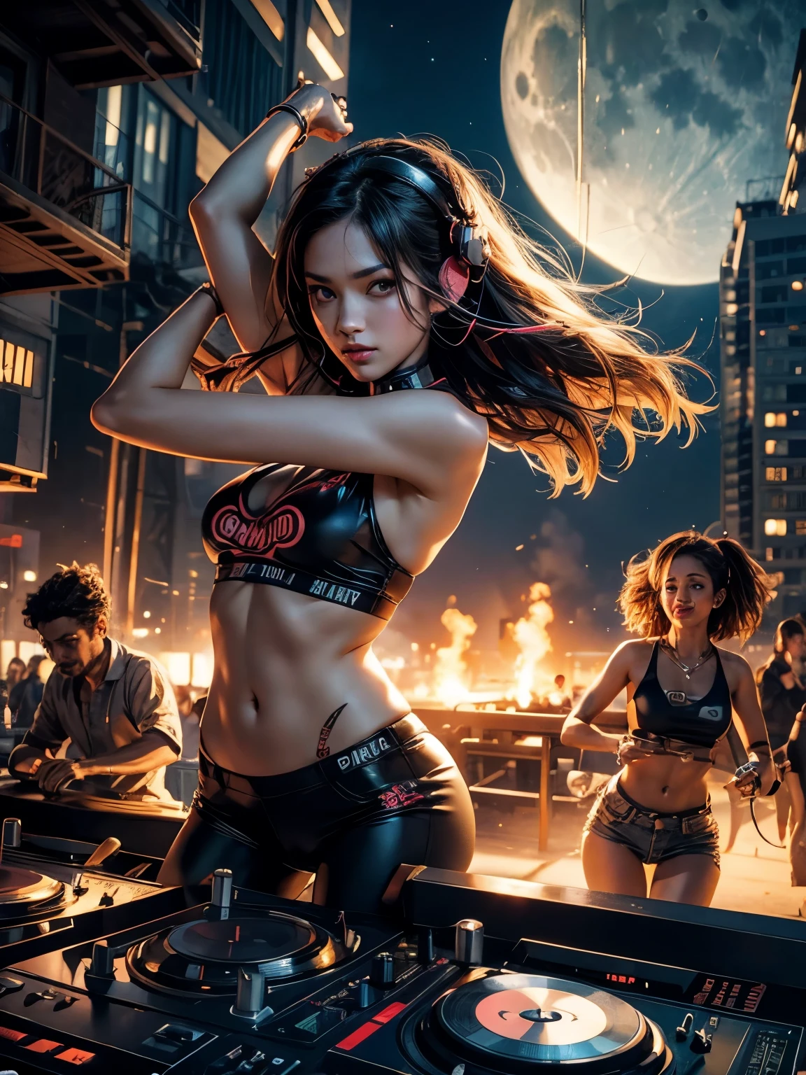 A Good Looking, Sexy, Busty, Charming, Babe Angry Female Dj Performing Live in the front of dj set.