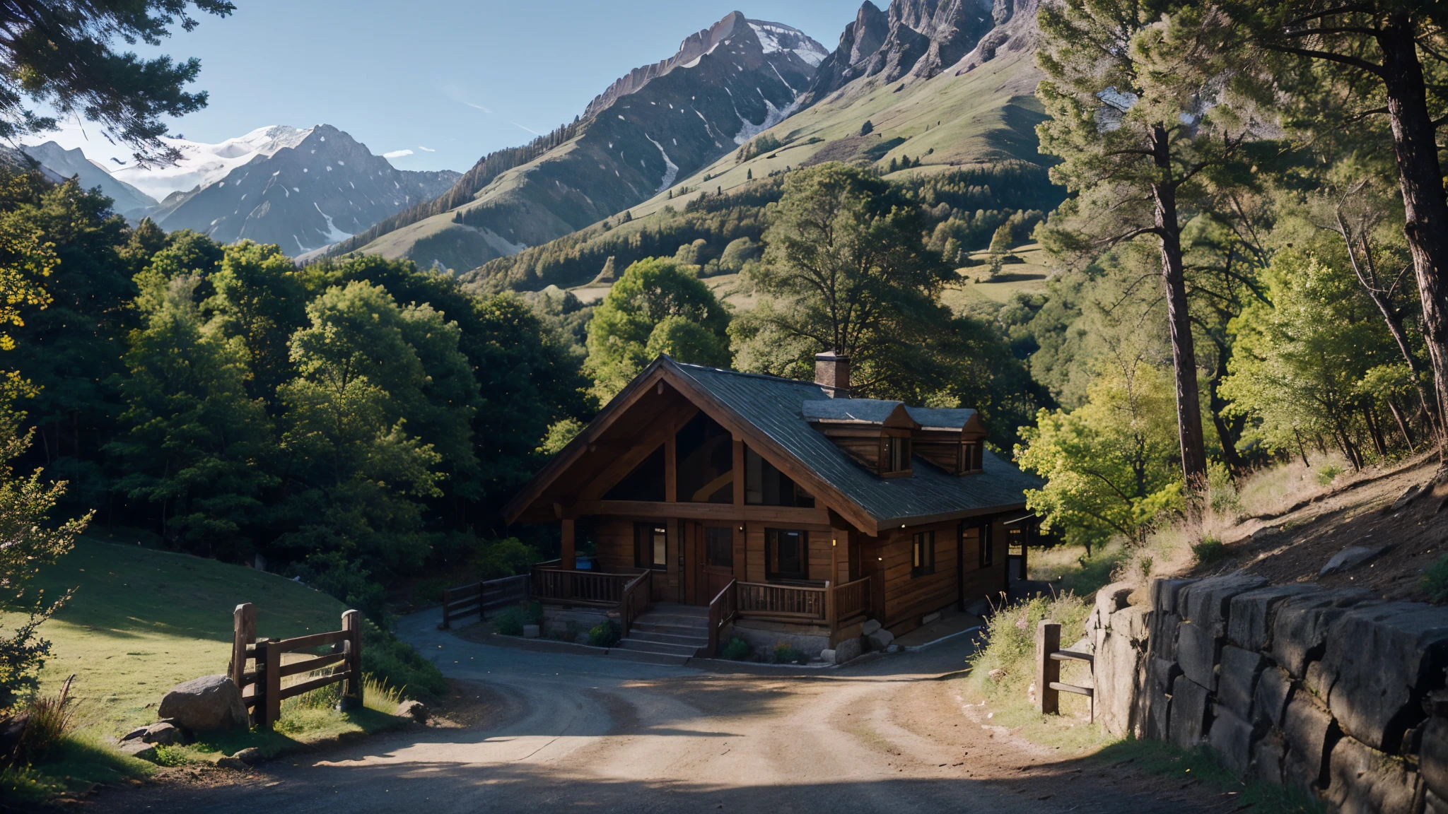 An idyllic mountain retreat with crisp air, towering peaks, and meandering trails, offering a peaceful escape amidst breathtaking landscapes and the soothing sounds of nature.