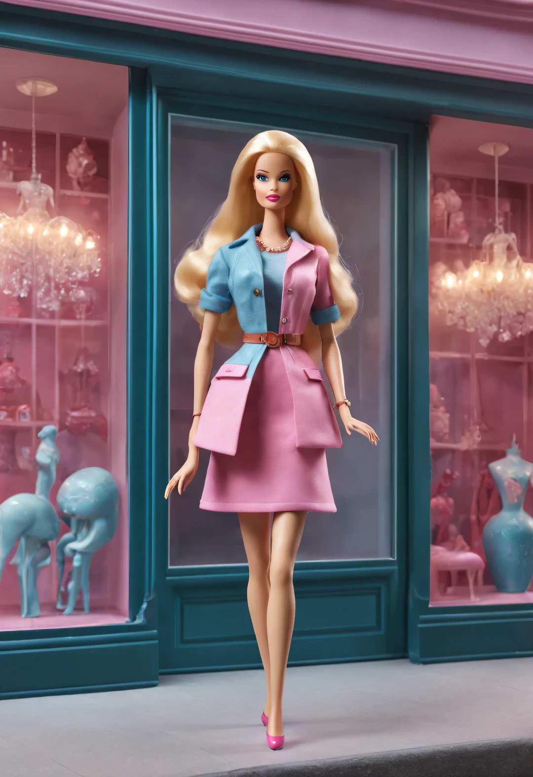 UHD, masterpiece, ccurate, high details, high quality, award winning, best quality, highres, 16k，（scenography），（Barbie doll toy store window display），3D，