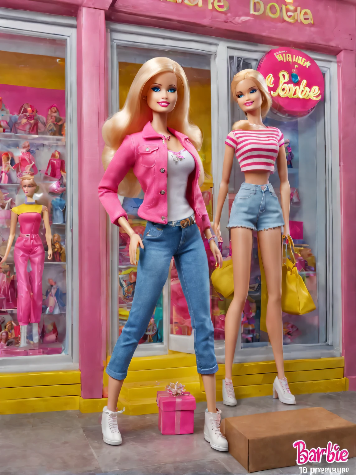 UHD, masterpiece, ccurate, high details, high quality, award winning, best quality, highres, 16k，（scenography），（Barbie doll toy store window display），3D，