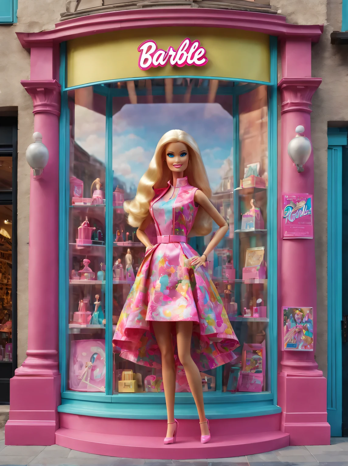 Create a jaw-dropping 3D masterpiece featuring the iconic BARBIE, highlighting intricat and vivid colors