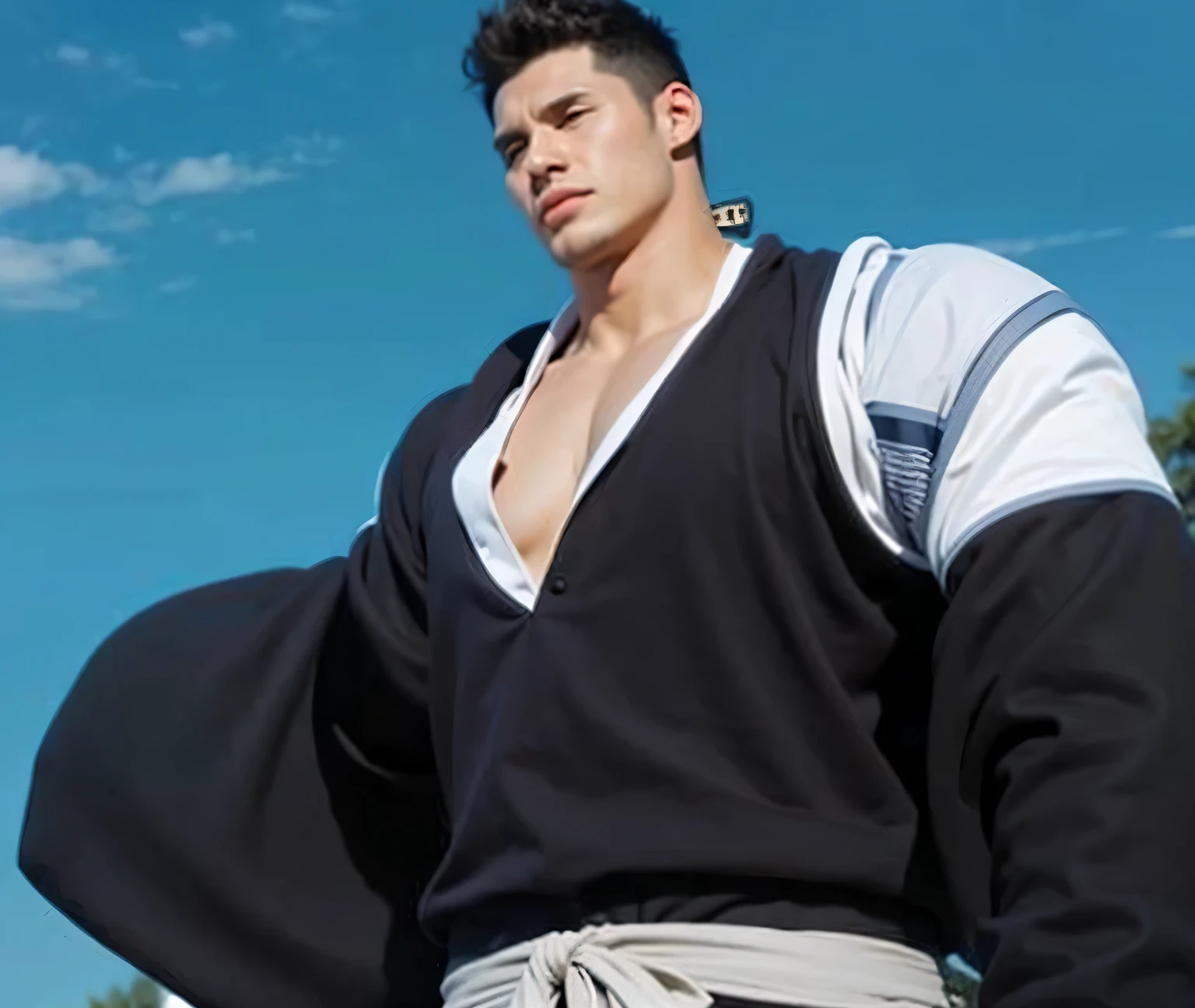 Man blach hairstyles and black white clothes 