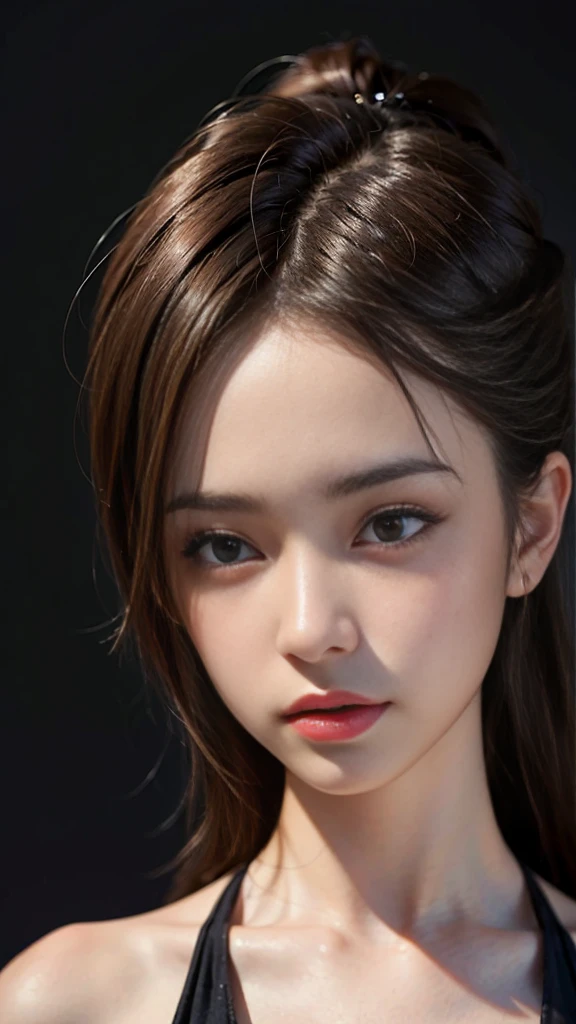 ((Masterpiece:1.4)、(Highest quality:1.4)、(realistic:1.7))、Masseter piece:1.4、kawaii girl、Portrait of a young woman、Close-up、Upper body photography、Beautiful face、kawaii face、Detailed eyes、Draw the eyes clearly., Beautiful and attractive eyes、small waist、Ponytail、raw photos、red lips、1 display、