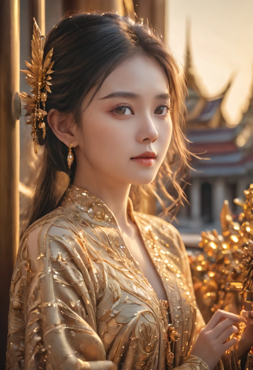 very young Thai Princess,16 years old, breathtakingly beautiful, deep blue eyes, blackhair,(best quality,4k,8k,highres,masterpiece:1.2),ultra-detailed,(realistic,photorealistic,photo-realistic:1.37, raw quality),softly glowing pale skin,pure blooded,porcelain-like complexion,elegant and refined features,graceful posture,dark and mysterious atmosphere,thai traditional dress fashion,flowing black lace dress,touch of red in her clothes,dainty silver jewelry with ruby accents,subtle yet captivating smile,slightly pointed canines,translucent wings resembling bat wings,subtle shimmering effect on her wings,gardens filled with blooming blood roses,vivid red petals contrasted with the darkness,enchanting moonlit night,dark and hauntingly beautiful castle in the background,splashes of moonlight illuminating her ethereal beauty,dark shadows and dramatic lighting,icy stare that freezes the hearts of those who dare to meet her gaze,air of authority and power,symbol of both danger and allure,night sky filled with swirling mist and sparkling stars,subtle color palette with shades of deep blue,purple,and black,subdued lighting with soft moonlight casting an ethereal glow,vibrant yet elegant style,with a touch of darkness and mystery,portraits,fantasy,horror,cementary
