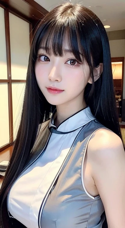 (top-quality,masterpiece:1.3,超A high resolution,),(ultra-detailliert,Caustics),(Photorealsitic:1.4,RAW shooting,)Ultra-realistic capture,A highly detailed,High resolution 16K human skin close-up。 Skin texture is natural、,The pores are、Must be detailed enough to be easy to identify。 Skin should look healthy with even tones。 Use natural light and color,resturant,(Waitress uniform:1,3),1人,japanes,18year old,kawaii,A dark-haired,Middle hair,(large boob:1.2),smil,Turn your body to the front,(front-facing view:1.2),Looking at the camera,Fulll body Shot:1.5