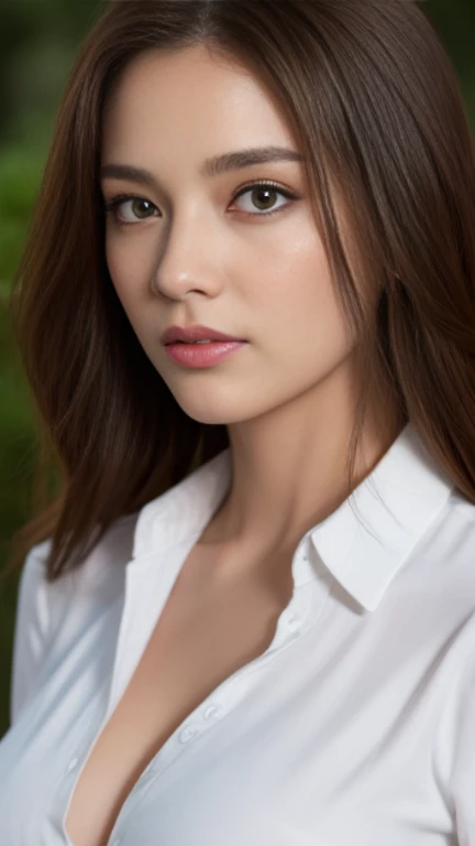 ((highest quality、8K、masterpiece:1.3))、sharp focus:1.2、beautiful woman with perfect style:1.4、thin abs:1.2、((dark brown hair、big breasts:1.2))、(white button up long shirt:1.1)、bikini、Highly detailed face and skin texture、detailed eye、double eyelid、full body esbian