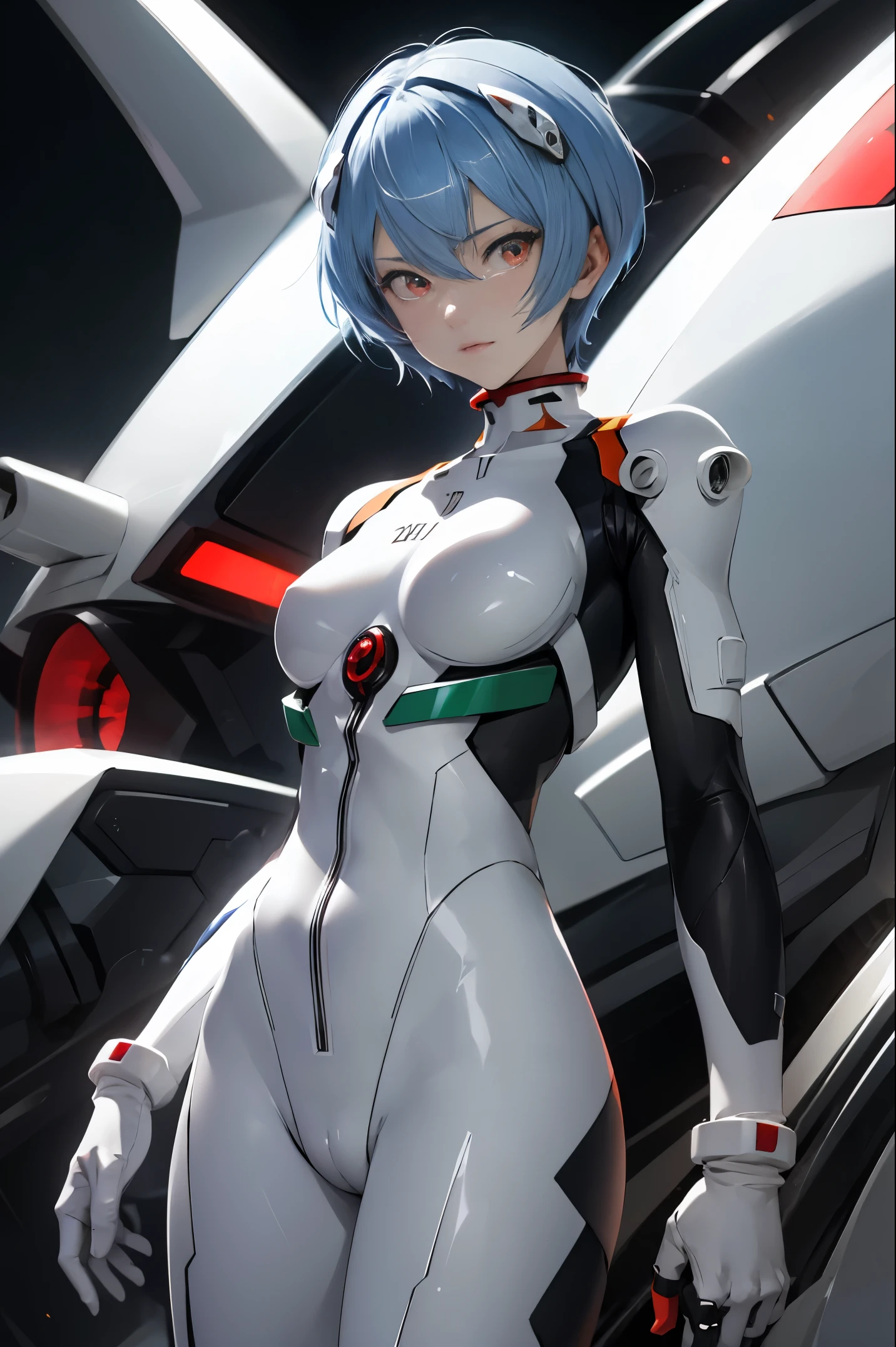 reiayanami, Rei Ayanami, Blue hair, Short hair, (Red Eyes:1.5),
Blake Bodysuit, Headgear, plugsuit, White bodysuit,
BREAK outdoors, city,
BREAK looking at viewer, 
BREAK (masutepiece:1.2), Best Quality, High resolution, Unity 8k壁纸, (Illustration:0.8), (Beautiful detailed eyes:1.6), extra detailed face, Perfect Lighting, extremely details CG, (Perfect hands, Perfect Anatomy),