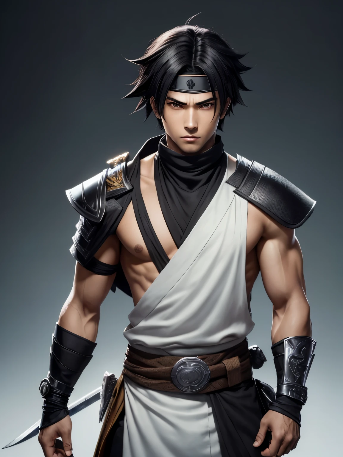 ((ultra quality)), ((masterpiece)), парень шиноби hidden leaf village, ((black very short men's hair)), (Handsome man's face), looks at the camera, (skin color white), ((average male figure)), epic stance, (shinobi armor, epic ninja clothes, ninja bandana on head) background: hidden leaf village, ((depth of field)), ((clear high quality image)), ((high detail)), really, professional photo shoot, ((Clear Focus)), anime