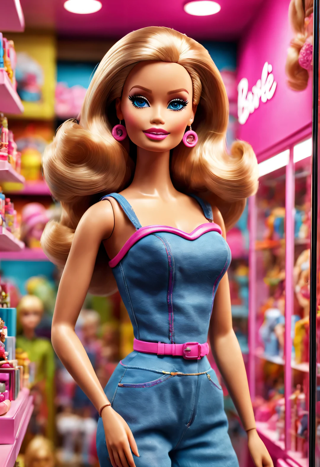 UHD， retina， masterpiece， ccurate， anatomically correct， textured skin， super detail， high detail， high quality， award winning， best quality， highres， 16k，（scenography），（Barbie toy store window photography：1.37），Distance photography，3D rendering，Pixar，Detailed details，super high quality