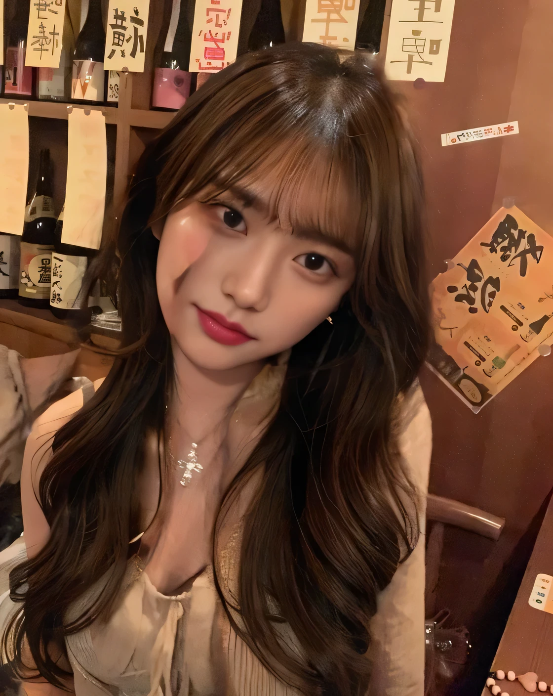 brown hair、see-through bangs