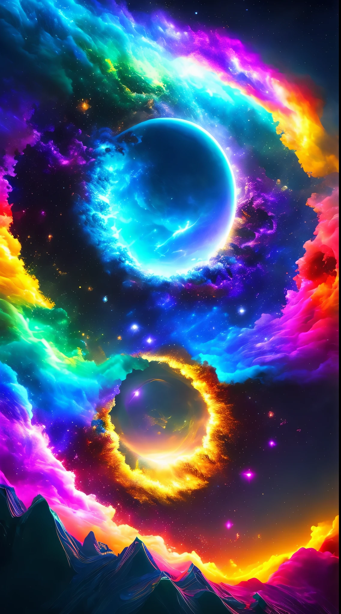 (beste-Qualit), (tmasterpiece), (Detailed:1.4), (Masterpiece, Best Quality:1.2), illustartion, 64k обои, Colorful, (portal:1.1), (Magical energy:1.1), outer space, Alien Planet, That's incredible, 64K HD, wide dynamic range, HDR,