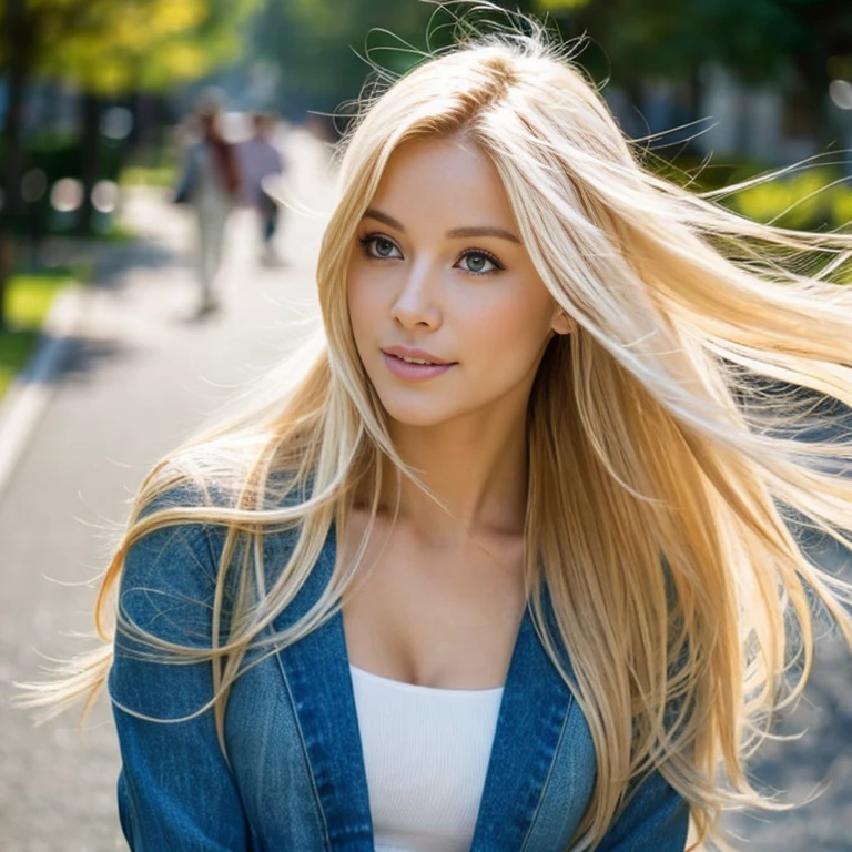 Blonde Beauty、sexy、Walking with flowing hair