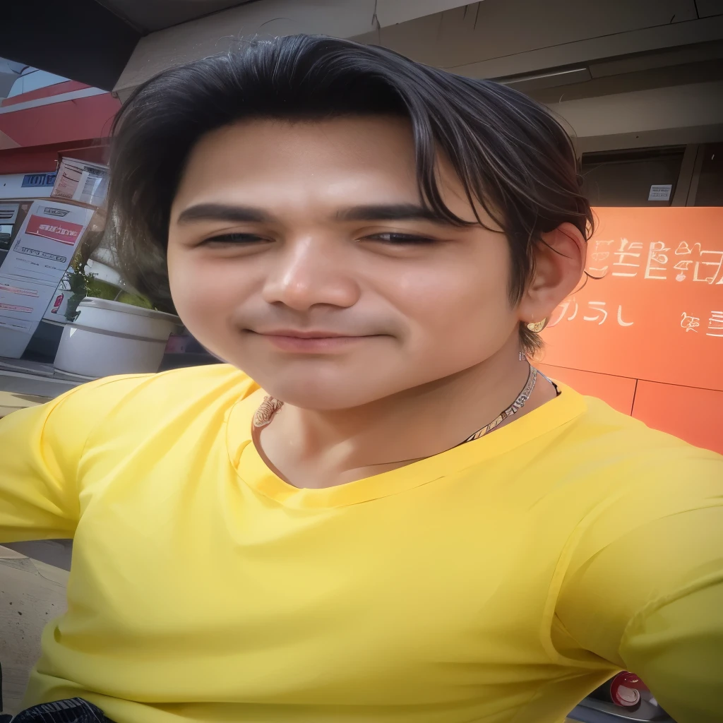 there a man with a yellow shirt and a white face, thawan duchanee, clean shaven face, shaven face, nivanh chanthara, ayan nag, clean shaven wide face, clean face, clean shaven!!!!, wearing wheat yellow gauze, in style of thawan duchanee, shaved face