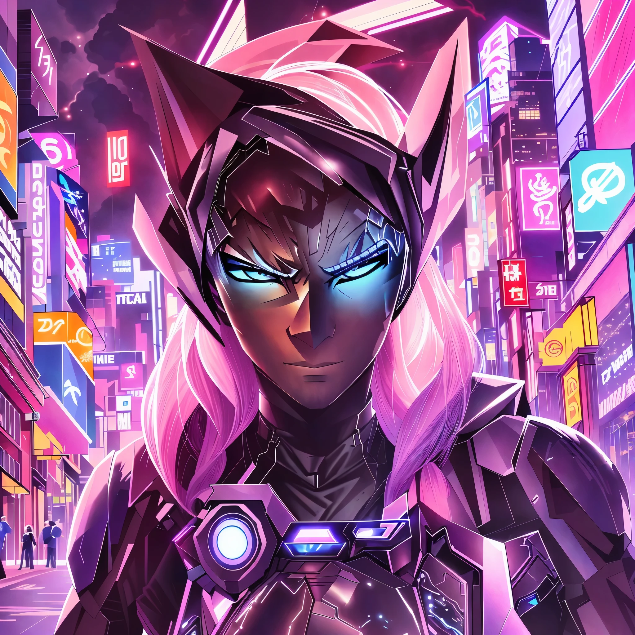 "Create an anime-style illustration featuring a cyberpunk dog with a half-robotic face. The dog should have a cybernetic implant covering one side of its face, seamlessly blending robotic and organic features. Set the scene in a nighttime  backdrop with vibrant neon lights, capturing the essence of the distinct cyberpunk anime aesthetic."  --auto --s2