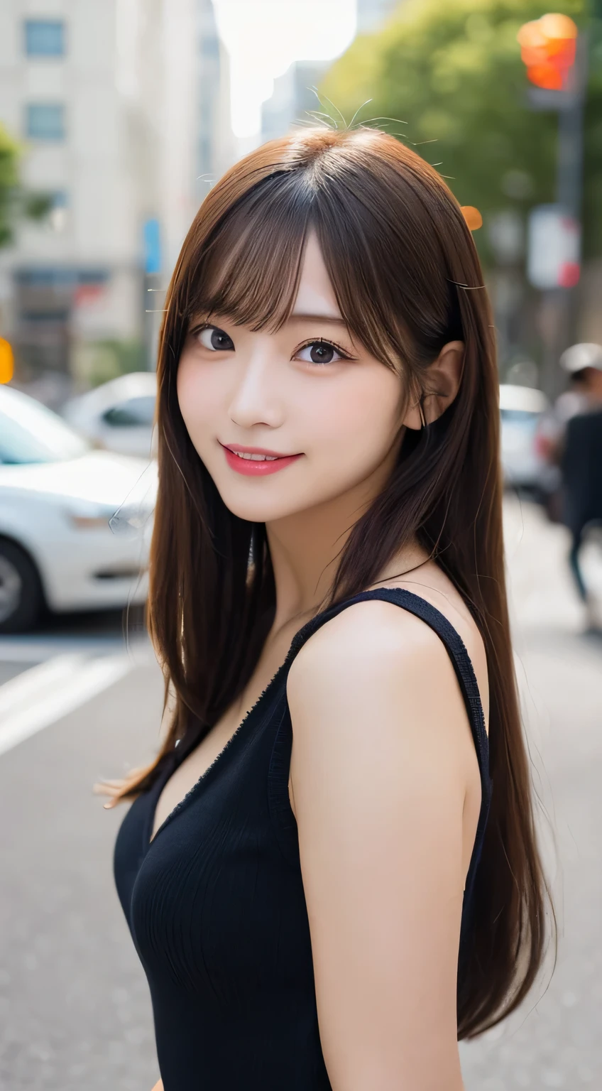 table top, highest quality, shape, Super detailed, finely, High resolution, 8k wallpaper, 完璧なダイナミックな構shape, beautiful and detailed eyes, ladies fashion summer,medium hair,small breasts natural color lip, bold sexy pose,smile,Harajuku、20 year old girl、cute、sexy shot looking at camera