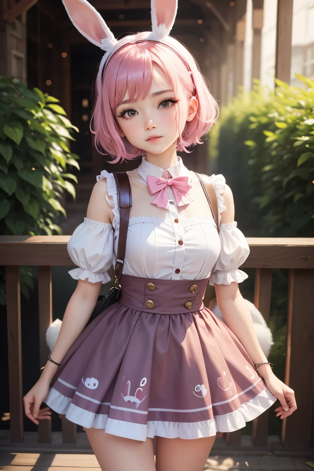 Cute girl, Girl dressed as a bunny, Long eared, white rabbit, Short pink hair 