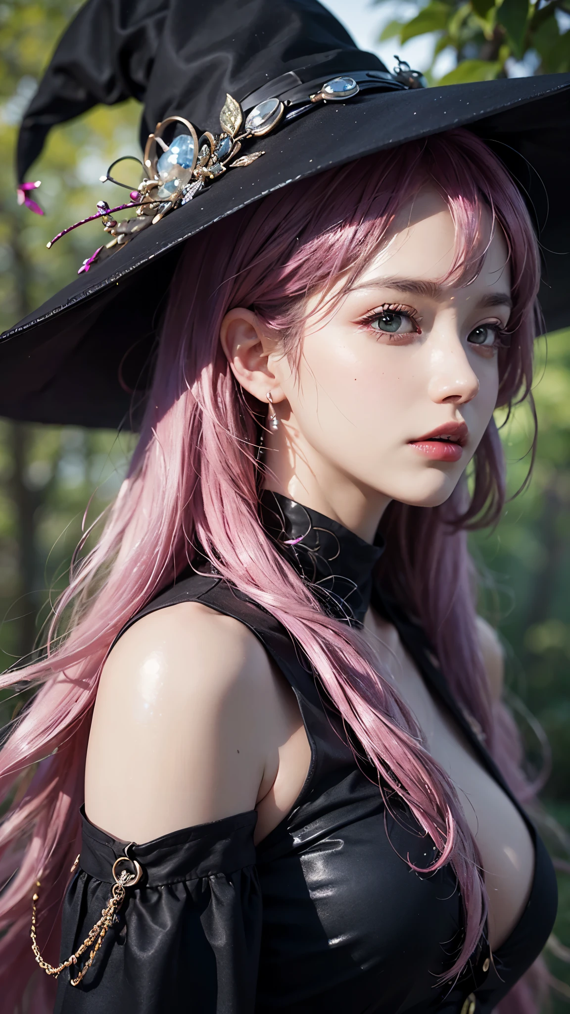 ((masutepiece)), ((Best Quality)), (Ultra-detailed), Illustration, ((kawaii)), Cute, (lovely), ((Sexy)), (Ero), ((Extremely detailed)), 4K, (8K), Best Quality, (Beautiful), Dynamic Angle, (Cowboy Shot:1.3), Pretty women, Solo, Witch, Beautiful purple hair, Beautiful blue eyes, ((Beautiful eyes)), Fox ears, Hair ornaments, earrings, Necklace, Smile, New York, central park, evening, Autumn, Lens Flare, shiny