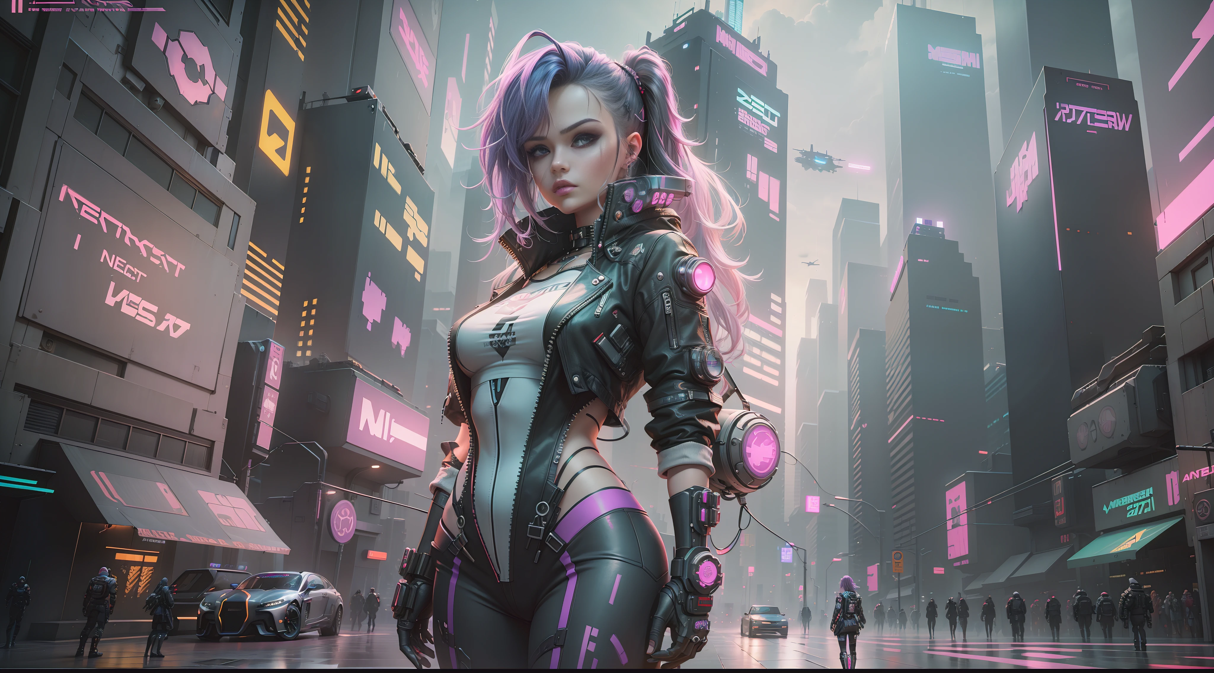 A cyberpunk mechanical style girl standing in front of futuristic city, cyberpunk atmosphere, cyberpunk atmosphere, deep into the metaverse where we go, there cyberpunk style, cyberpunk theme, in cyberpunk 2077, cyberpunk futuristic, cyberpunk futuristic, synthwave, futuristic cyberpunk, cyberpunk technology, retro cyberpunk, synthwave style