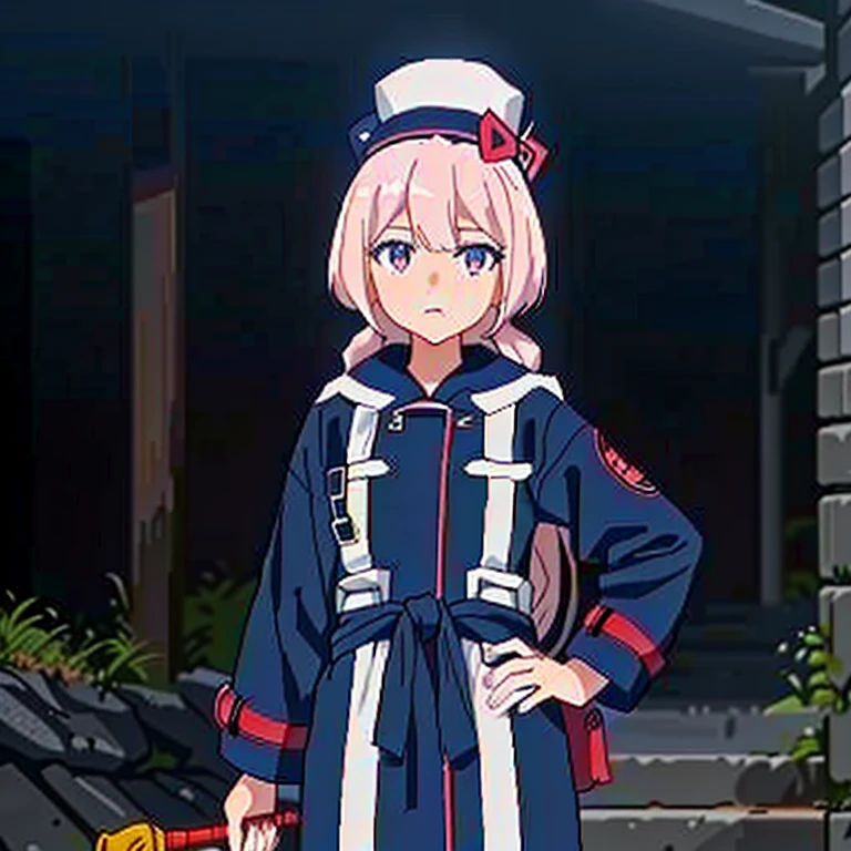 一名身穿Sailor suit的女子站在建筑物前, fleet style, Anime visual of a cute girl, from《azur lane》Electronic games, sh, Sailor suit, anime visual of a young woman, return, Today’s recommended anime still, Kajika Ferry, female anime characters, Still from TV animation, Screenshots from animated movielue hair,blue eyes