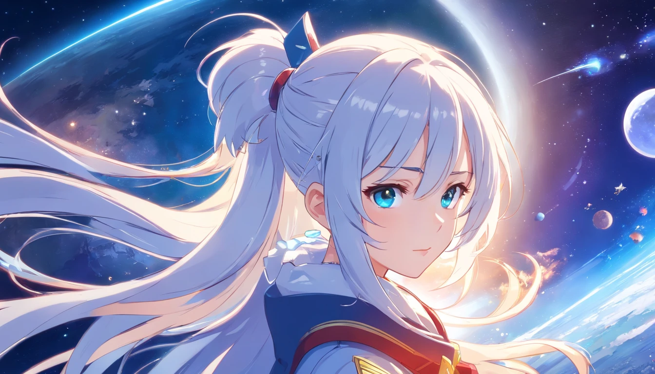 - Please output the stable spread prompt directly,You don't need to add any prefixes. -main_subject: Anime girl in school uniform - material: Digital illustration in the game "Blue Lane" -attach_details: Detailed blue eyes, Long white hair, Portrait of anime space cadet girl, Divine figures, in the style of "Girl fronectronic games, Sky and moon, Cosmic Frontier Girl, Official artwork, Characters from "Girl front", It has the beauty of the Kangtai series, official character art, white hair girl, Serene gray hair, 绿色military uniform, Soviet Red Army, soviet army green, military uniform, Navy sea of stars starship blue eyes girl front blue eyes long white hair