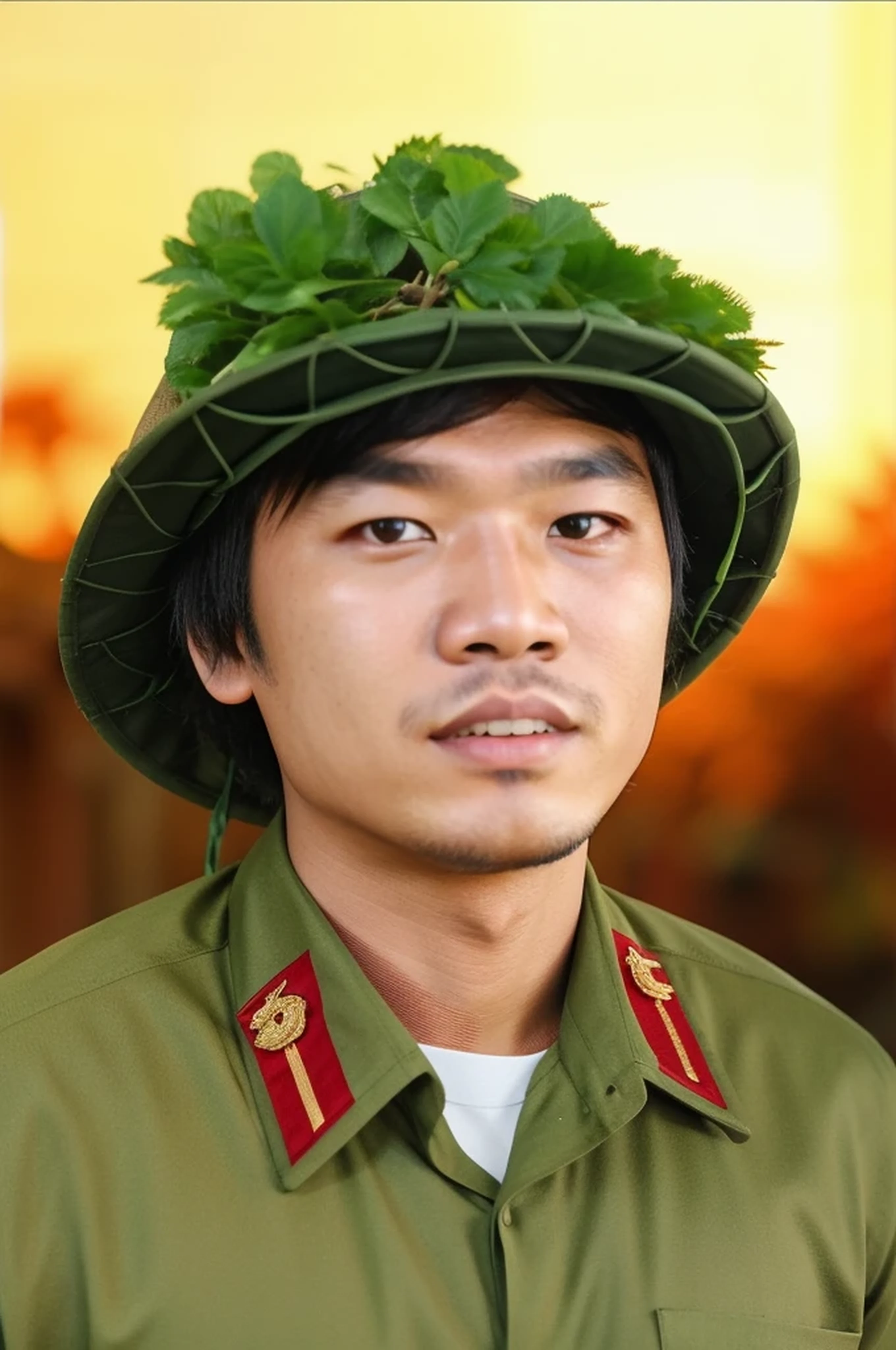 homme,porter les vêtements de l'équipe vietnamienne,le capitaine a dit que les arbres avaient des arbres,