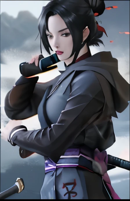 a close up of a person in a hoodie holding a sword, wielding kunai, akatsuki akira, itatchi uchiha, akiyuki shinbou, itachi uchiha, shinobi, itachi, kabuto, ninja, okata kazuto, umanosuke iida, kakashi hatake, madara uchiha, goth ninja, Lan Fang,long black hair,Fullmetal Alchemist,female killer,black hanfu,female ninja,Black clotheaid,黑色长发female killer,female retainer,黑发female ninja,long black hair女生,female warrior,woman samurai,female ninja,Beautiful girl,Girls with bun hair,Girls with bun hair,Girls with bun hair