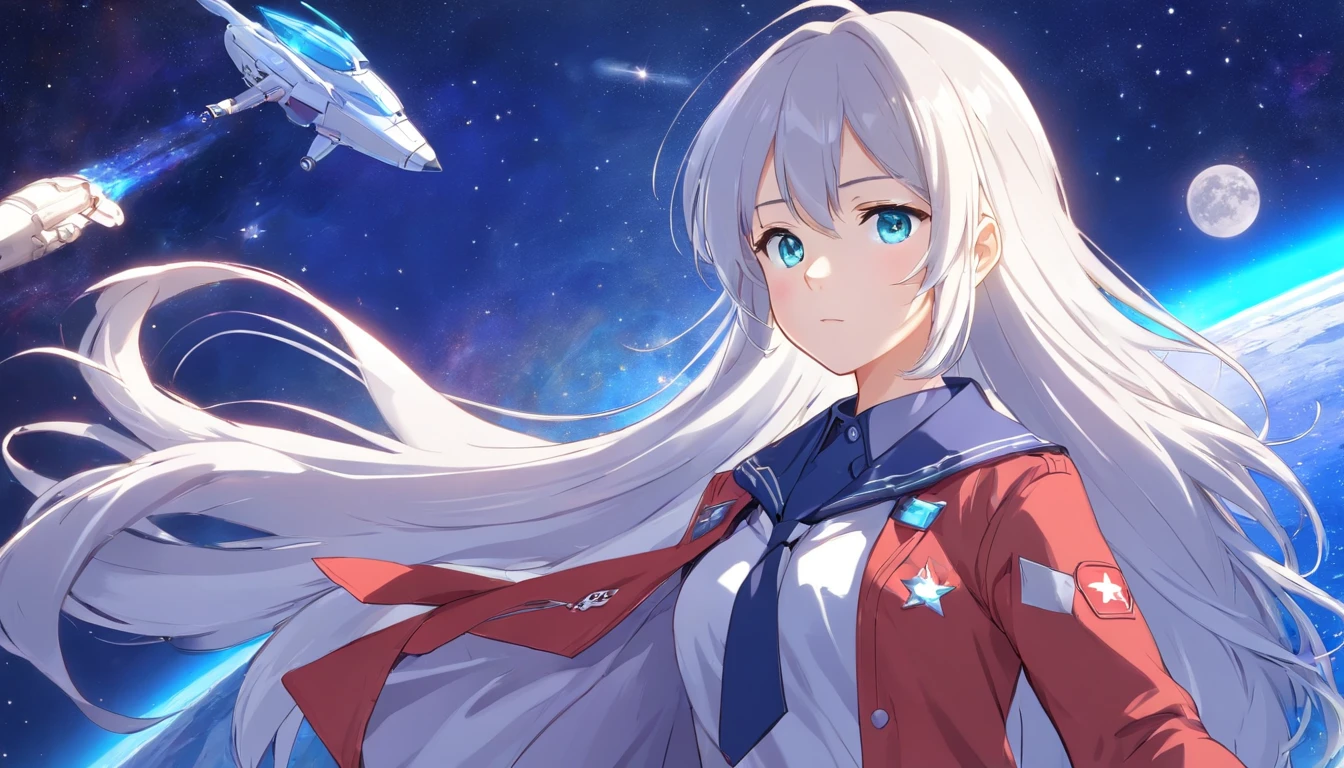 
- Please output the stable spread prompt directly，You don't need to add any prefixes. -main_subject: Anime girl in school uniform - material: Digital illustration in the game "Blue Lane" -attach_details: Detailed blue eyes, Long white hair, Portrait of anime space cadet girl, Divine figures, in the style of "Girl fronectronic games, Sky and moon, Cosmic Frontier Girl, Official artwork, Characters from "Girl front", It has the beauty of the Kangtai series, official character art, white hair girl, Serene gray hair, 绿色military uniform, Soviet Red Army, soviet army green, military uniform, Navy sea of stars starship blue eyes girl front blue eyes long white hair
