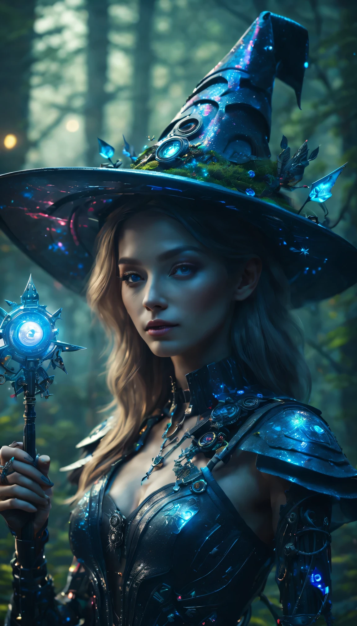 Painting: An enchanting artwork portraying a girl wearing silk, standing at the edge of a mystical pool, surrounded by swirling enchantments, with the distant planet casting an ethereal light upon her.