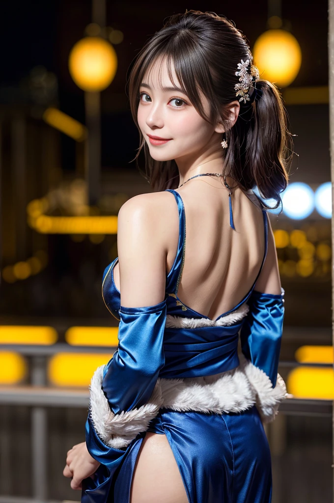 muste piece、best quality、An illustration、Super detailed、fine details、High resolution、8k wallpaper、perfect dynamic composition、beautiful detailed eyes、((Furisode costume:1.4))、((open your mouth:1.2))、open leg、lifting skirts、Remove the bra、Flip up your skirt and show your panties、santa panties、medium hair、natural color lip、beautiful lips、necklace、(A glimpse of the cleavage of the chest:1.1)、F cup beautiful breasts、random sexy poses、smile、(The body is facing forward、direction:1.3)、Cabaret Club、20 year old girl、cowboy shot、night city street、Kneeling Beauty、A beautiful woman who made a mistake and was arrested、be imprisoned in prison、Both arms are tied behind the back、Confined、Open your mouth and drool、I'm embarrassed and my cheeks turn red、