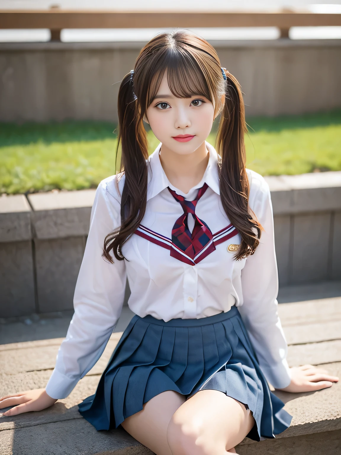 (1若い女の子very detailed美しい顔), Great look and best quality:1.4), (Super detailed), (very detailed CG 統合 8k 壁紙), very detailed, High resolution RAW color photos, professional photography, realistic portrait, wonderful face and eyes, pink eyes, (High School Uniform, pleated skirt:1.3), (Clothes with a wide open chest:1.4), twin tails, brown hair, model, (((Bokeh))), written boundary depth, School, classroom, sitting, ((panties, camel toe)),