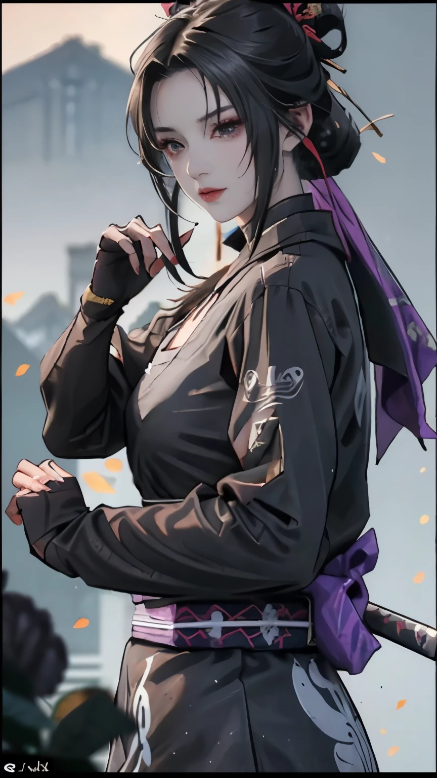 anime girl with a sword and a black outfit, she holding a katana sword, katana, artwork in the style of guweiz, made with anime painter studio, anime style character, demon slayer rui fanart, anime character, badass anime 8 k, by Yang J, anime style 4 k, kunoichi, inspired by Kanō Hōgai, Lan Fang,long black hair,Fullmetal Alchemist,female killer,black hanfu,female ninja,Black clotheaid,黑色长发female killer,female retainer,黑发female ninja,long black hair女生,female warrior,woman samurai,female ninja,Beautiful girl,Girls with bun hair,Girls with bun hair,Girls with bun hair