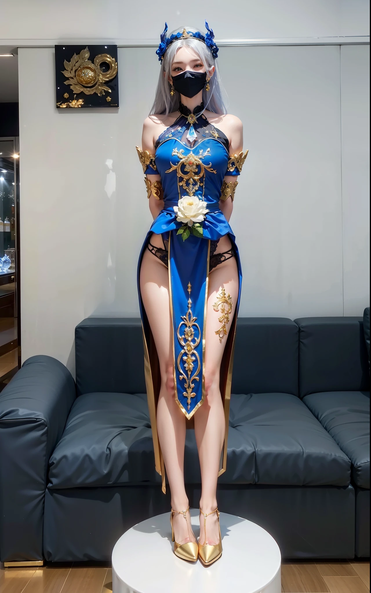 Royal sister,exquisite eyes,Detailed details body,tall figure,Leg length,4K,HD,,White translucent lace,Fair and plump figure,pretty face,Little cherry mouth,beautiful and delicious(3D royal sister),Gorgeous dress encrusted with gemstones crystal gold diamonds,gold high heels