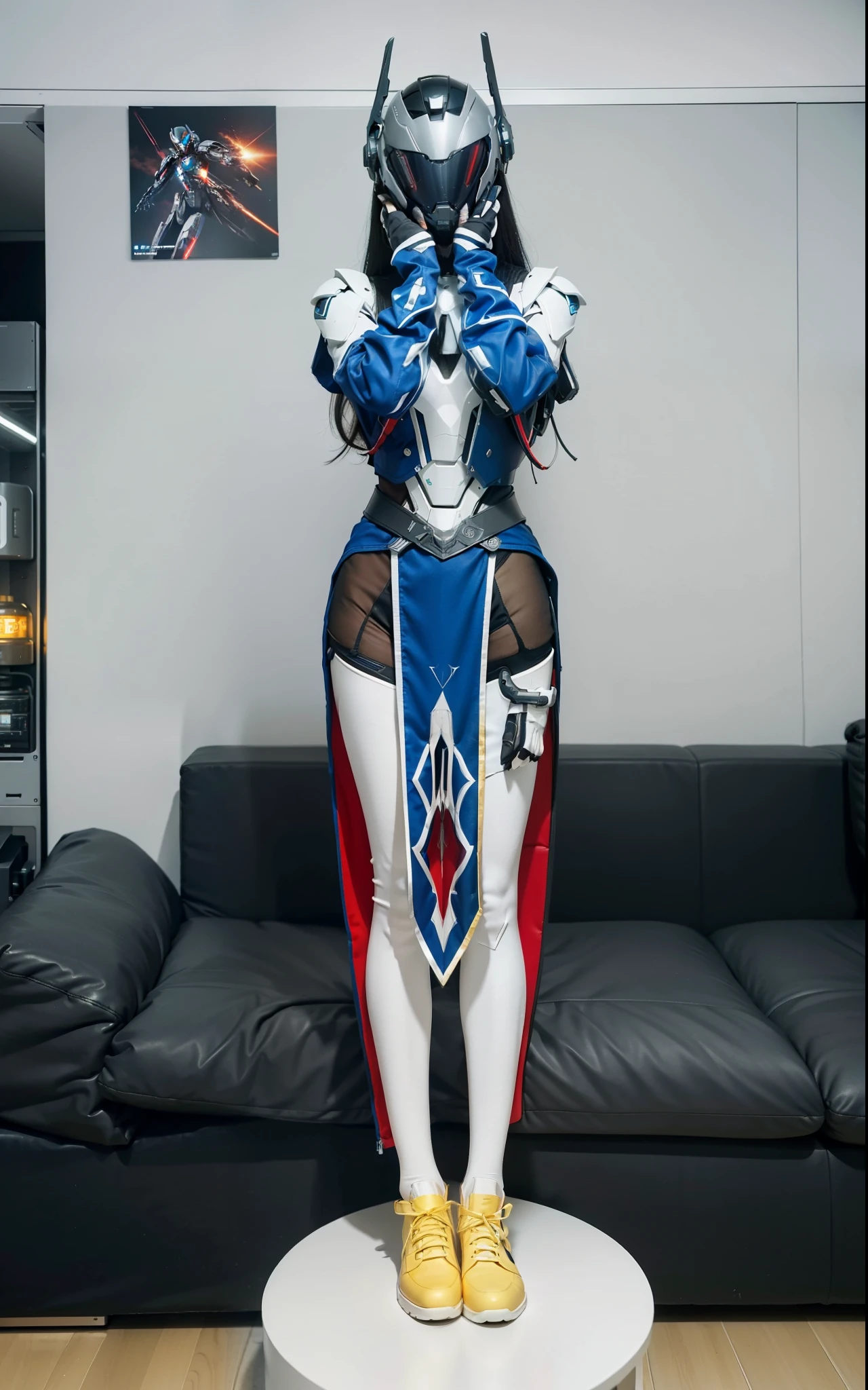 Futuristic high-tech style,best quality,Fairy skin,(Every time :1.2),Everlasting,super detailed,actual,high quality,film lighting,Ray tracing,ultra high definition,upper part of body, Future Iron Man mecha,Filming,tank battery,Launching equipment,Large-caliber artillery,Ros Tran 8K,mechatankcyberarmoredchariotgirl,Wearing a cyberpunk technology helmet,Star Warframe Helmet,There a breathing light on the body,The armor of the future shines,armed cannon,High-tech warframe,Golden combat boots