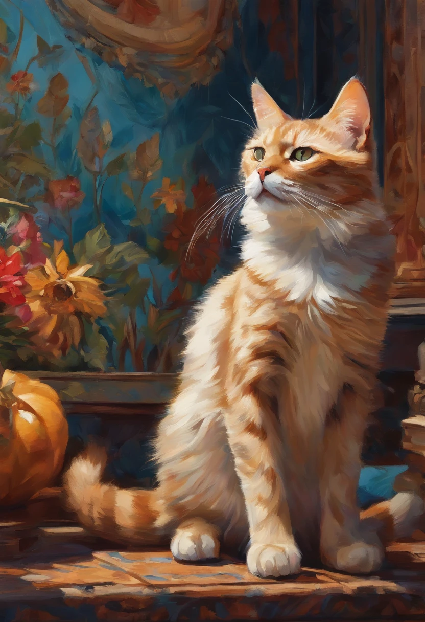 wallpaper 🐈‍⬛, scared cat, digital illustration, Erin Hanson, Oil paint, vivid colors , Watercolor, Art Station Trends, sharp focus, studio photography, intricate details, very detailed, Greg Rutkowski(Greg Rutkowski)