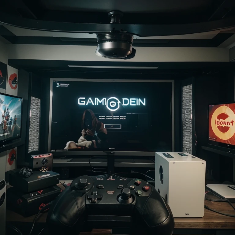 Can you create a discord Invite banner for my gaming discord. My discord is called gaming den. If you could relate it to the name that would be awesome. Make it in English. Have a wide shot. Bird eye view of gaming den. 