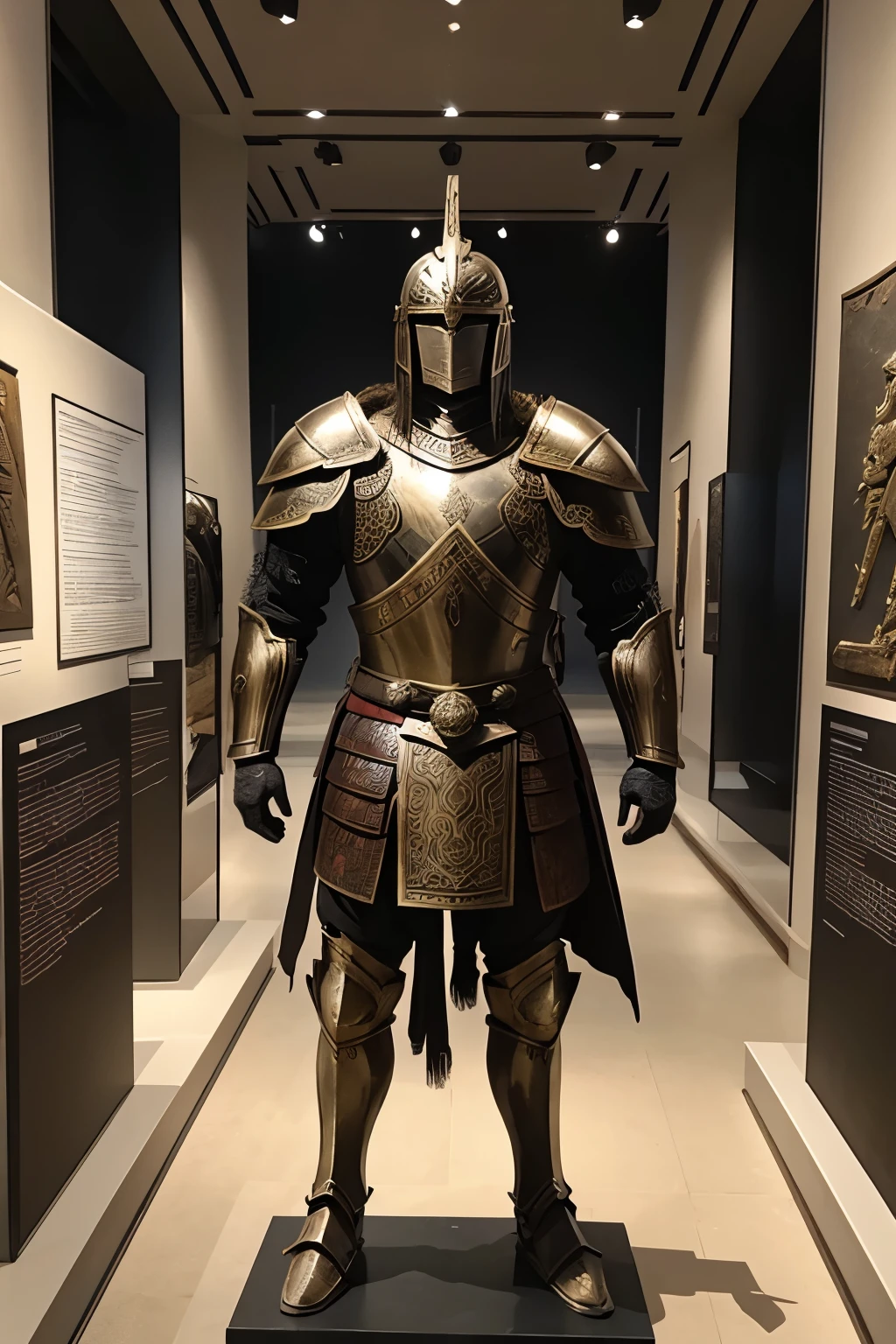 Ancient warrior armor made of iron is on display in the museum.
