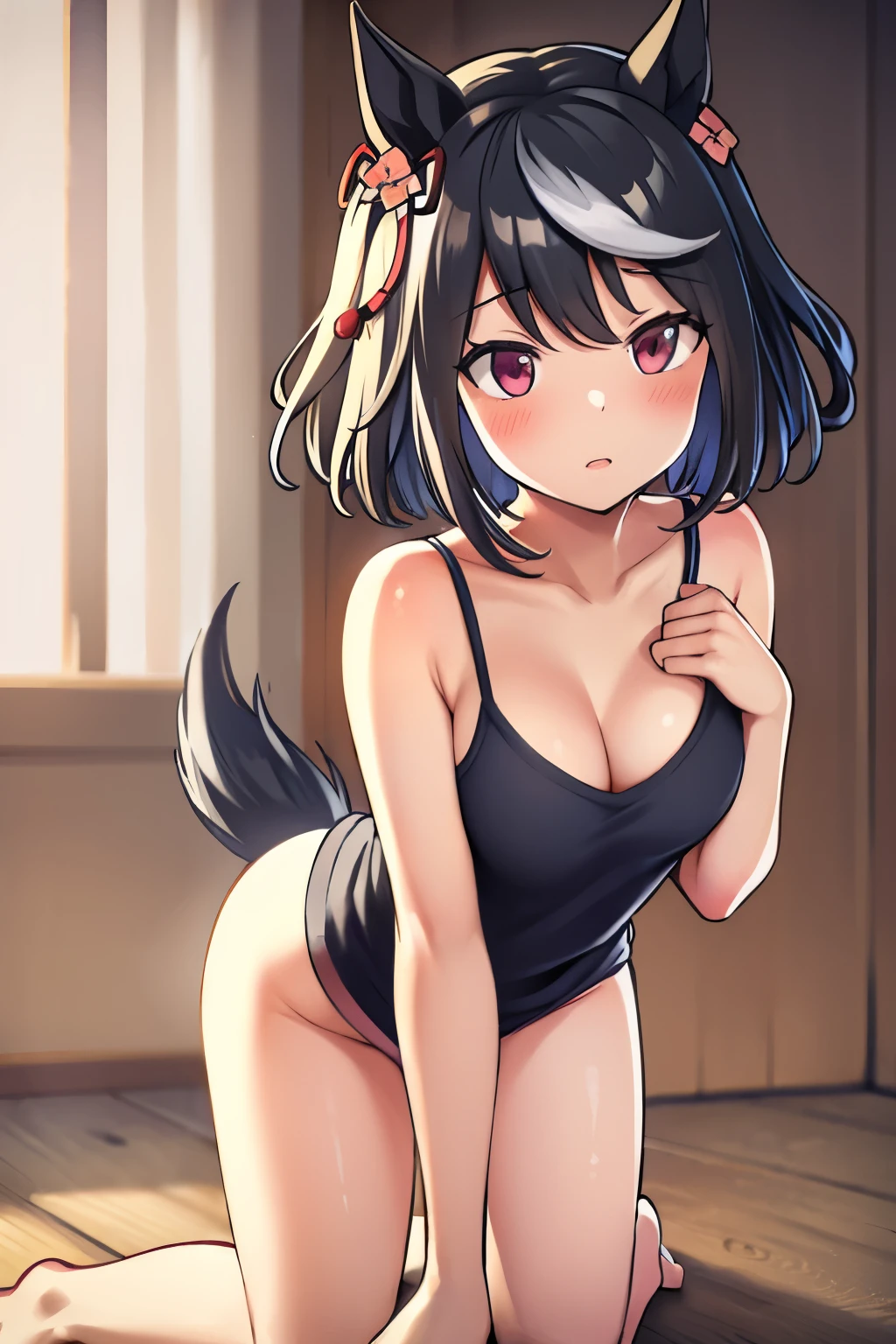 Uma Musume Kitasan Black crawl on all fours draw tail camisole breast squeezed