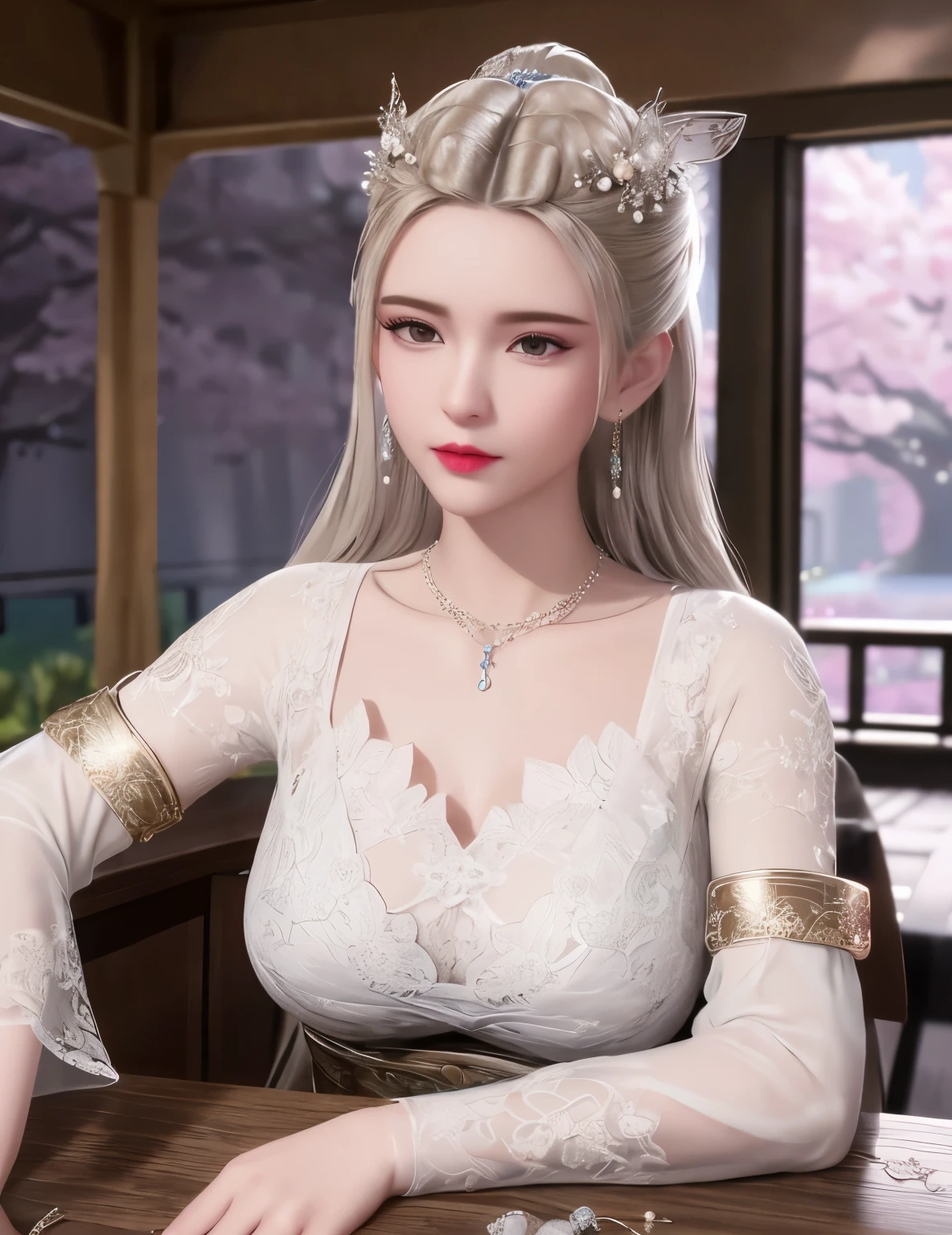 ultra realistic 8k cg, flawless, clean, masterpiece, professional artwork, famous artwork, cinematic lighting, cinematic bloom, perfect face, beautiful face, fantasy, dreamlike, unreal, science fiction, lace, lace trim, lace-trimmed legwear, luxury, jewelry, diamond, gold, pearl, gem, sapphire, ruby, emerald, intricate detail, delicate pattern, charming, alluring, seductive, erotic, enchanting, hair ornament, necklace, earrings, bracelet, armlet,halo,autumn,
(,1girl, pov,best quality, ) , (,1girl, solo, large breasts, looking at viewer, cherry blossoms, )