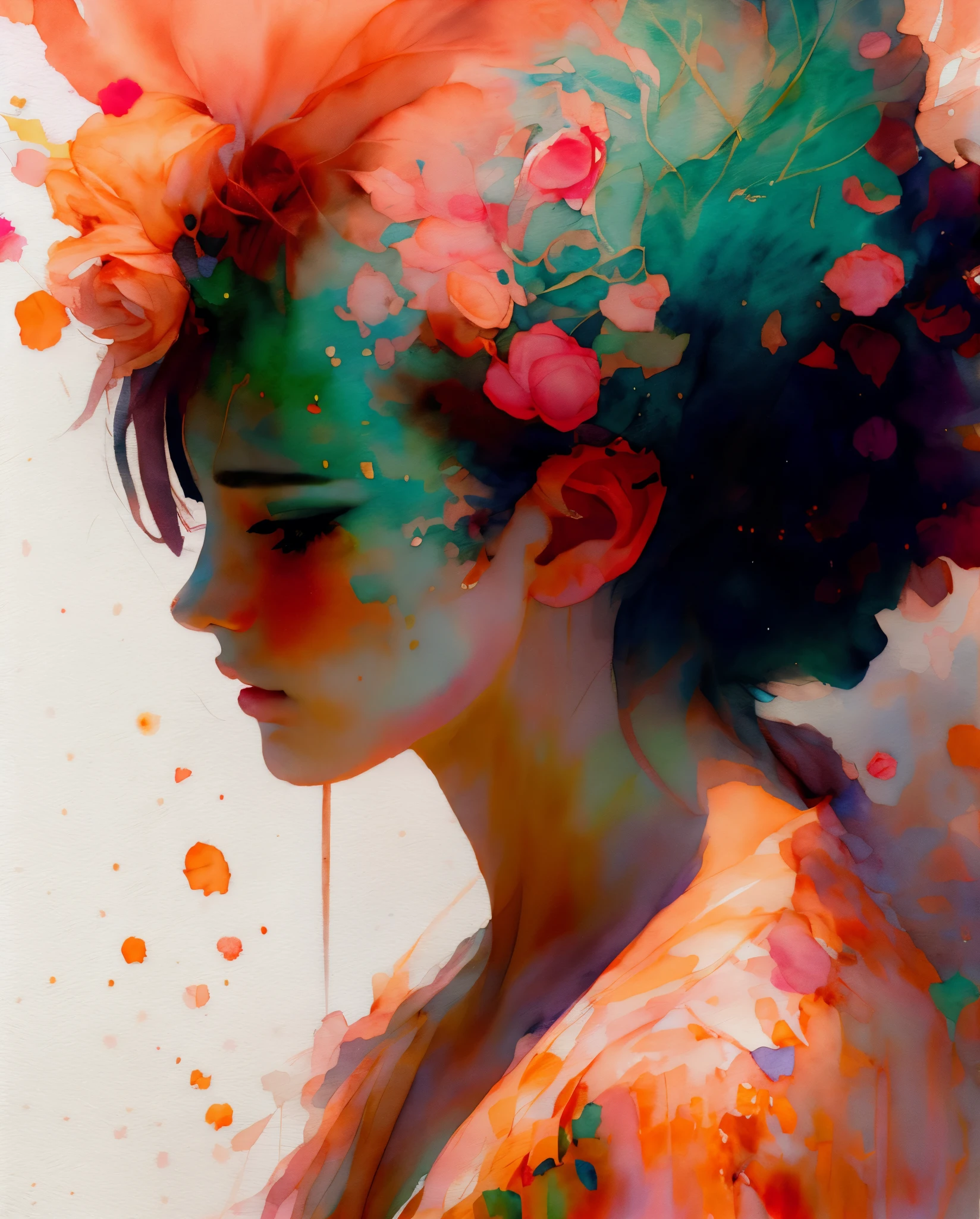 wtrcolor style, (rose) digital art, official art, blown by the wind, masterpiece, beautiful, ((watercolor)), paint splatter, intricate detail. Great detail, [dripping:0.7], Trending on Artstation, Rachel Walker