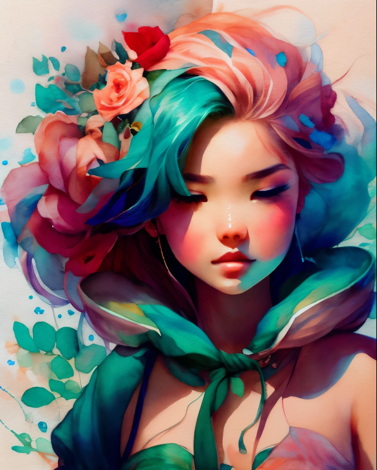 wtrcolor style, (rose) digital art, official art, blown by the wind, masterpiece, beautiful, ((watercolor)), paint splatter, intricate detail. Great detail, [dripping:0.7], Trending on Artstation, Rachel Walker