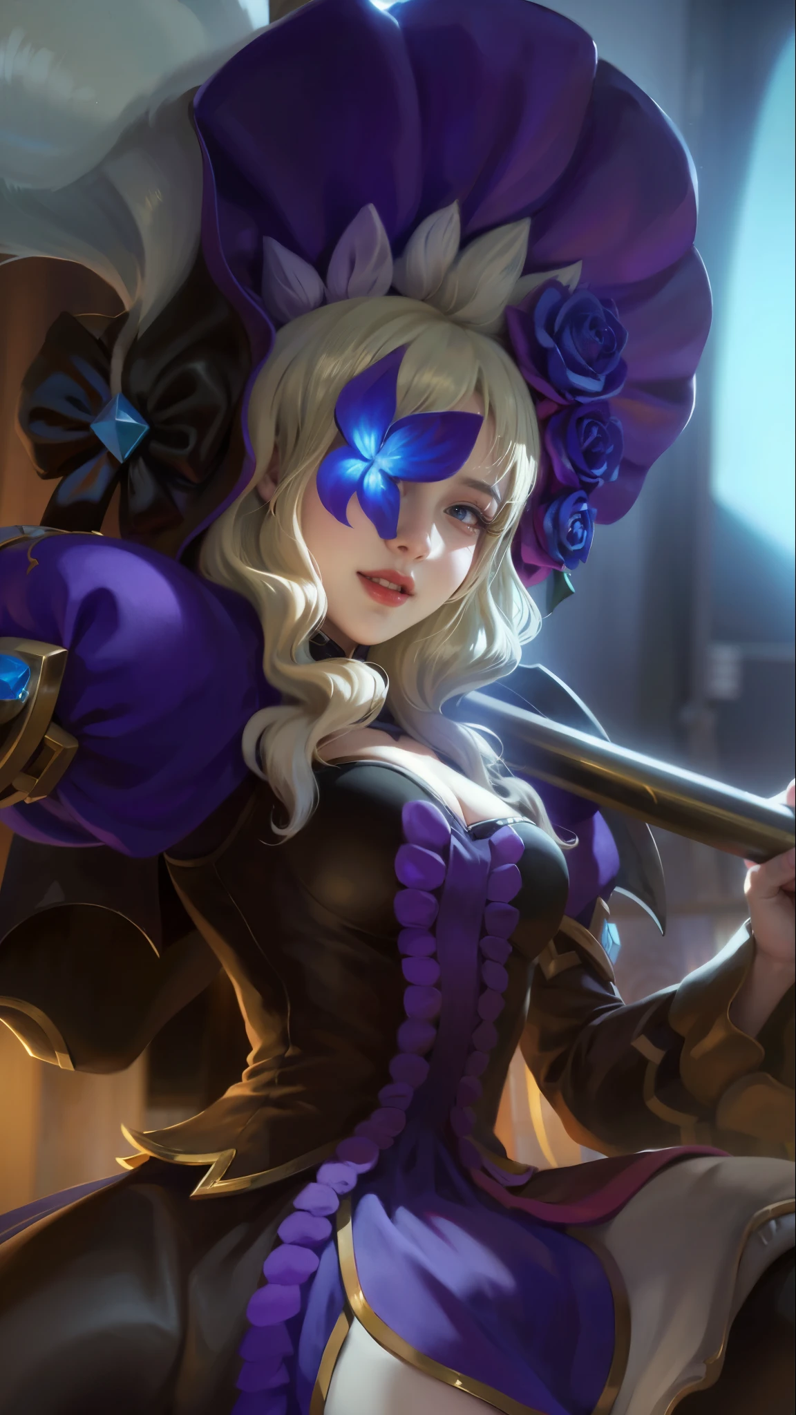 a close up of a woman wearing a red hood like a ruby wearing a patch over one eye, shadowbringers cinematic, 4 k detail fantasy, a beautiful fantasy empress, game cg, xianxia fantasy, xianxia hero, 2. 5 d cgi anime fantasy artwork, cinematic goddess close shot, ruan jia and artgerm, wow 4 k detail fantasy, hyperdetailed fantasy character, smile beautifull, butterfly eyes.