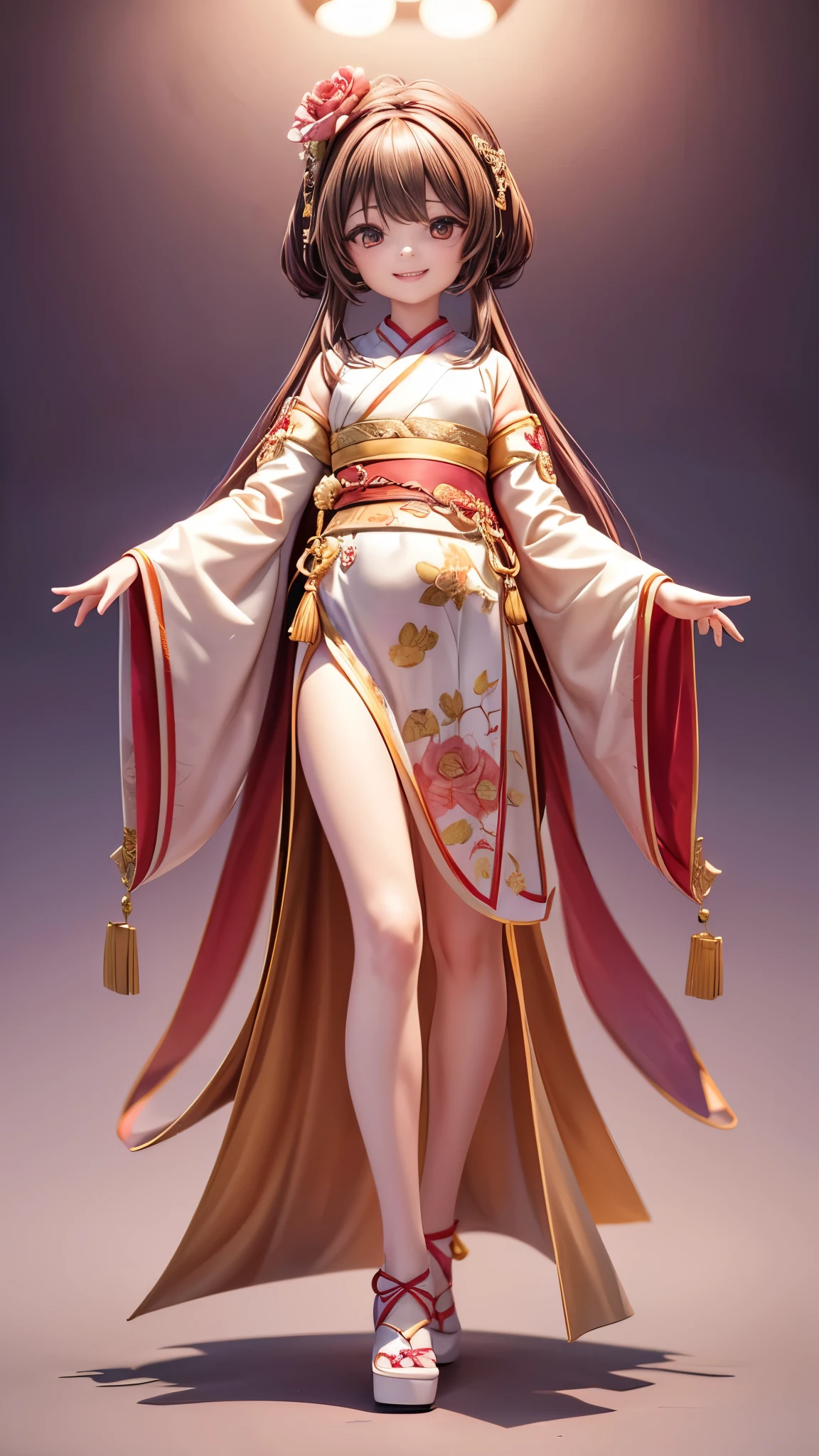 cinematic angle,( cute girl child,anatomically correct,whole body,masterpiece camellia,masterpiece Hanfu,smile),(figure, art,3D rendering),(very colorful, highest quality, highly detailed, masterpiece, cinematic lighting, 4K, chiaroscuro)
