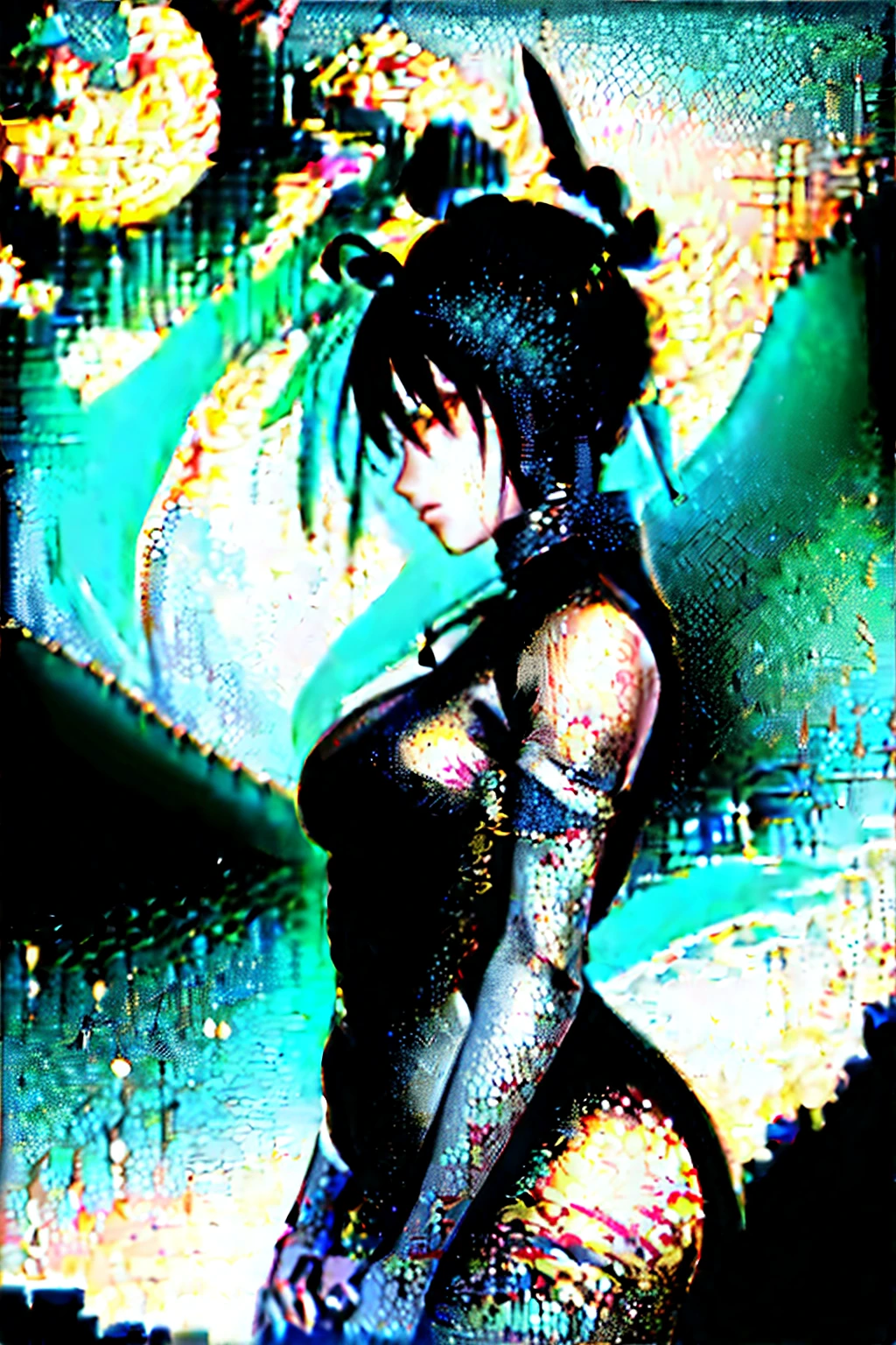 (((highest quality))),(((Super detailed))),(((masterpiece))),figure,1 man,1 female,swordsman,Woman warrior,traditional chinese costume,Are standing,ink style,martial arts,Pause,rooftop,moonlight,night,background,ancient chinese architecture,Foggy Mountains,silhouette,Serenity - AR 16:9
