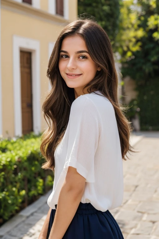 With long wavy brown hair framing her bright face and sparkling eyes that reflect joy and curiosity, questa ragazza di 18 anni ha un sorriso contagioso che illumina la stanza. His aura is playful and fresh, con una risata allegra che riempie l'aria ogni volta che parla. Her skin is soft and glowing, exuding youth and vitality. Indossa abiti alla moda con uno stile tutto suo, with a touch of effortless elegance that highlights her carefree and charming personality. La sua gentilezza e la sua mente curiosa rendono piacevole qualsiasi conversazione con lei, conveying a sense of warmth and authenticity that makes you immediately feel at ease in his company.