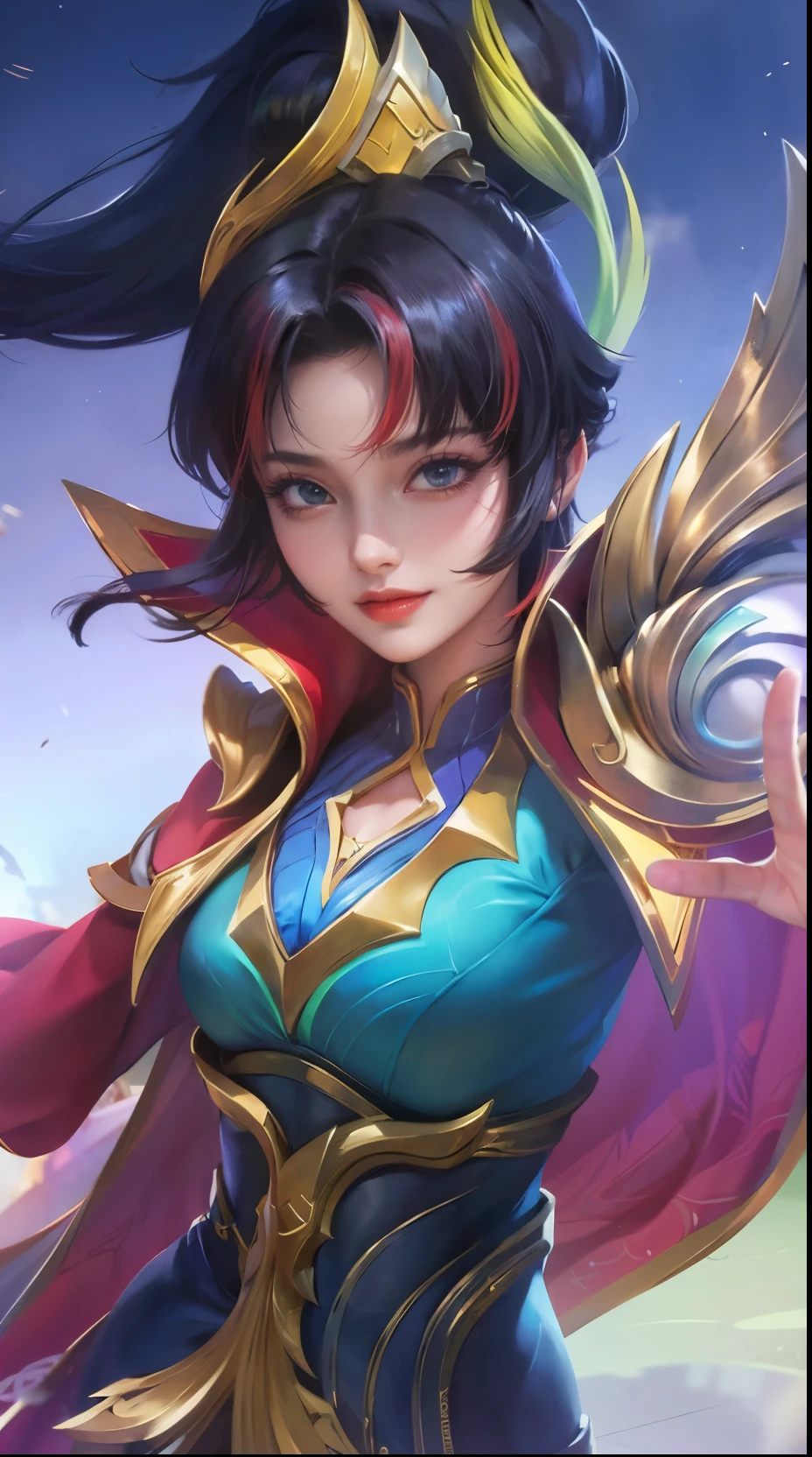 a close up of a woman wearing a red hood like a ruby wearing a patch over one eye, shadowbringers cinematic, 4 k detail fantasy, a beautiful fantasy empress, game cg, xianxia fantasy, xianxia hero, 2. 5 d cgi anime fantasy artwork, cinematic goddess close shot, ruan jia and artgerm, wow 4 k detail fantasy, hyperdetailed fantasy character, smile beautifull.