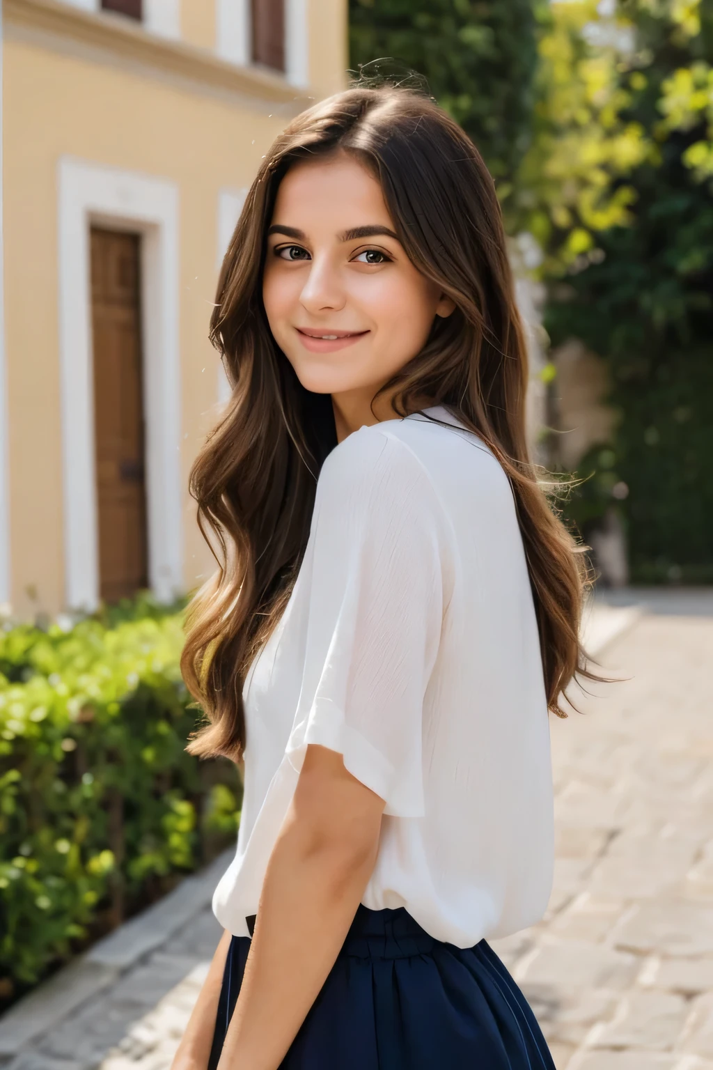 With long wavy brown hair framing her bright face and sparkling eyes that reflect joy and curiosity, questa ragazza di 18 anni ha un sorriso contagioso che illumina la stanza. His aura is playful and fresh, con una risata allegra che riempie l'aria ogni volta che parla. Her skin is soft and glowing, exuding youth and vitality. Indossa abiti alla moda con uno stile tutto suo, with a touch of effortless elegance that highlights her carefree and charming personality. La sua gentilezza e la sua mente curiosa rendono piacevole qualsiasi conversazione con lei, conveying a sense of warmth and authenticity that makes you immediately feel at ease in his company.
