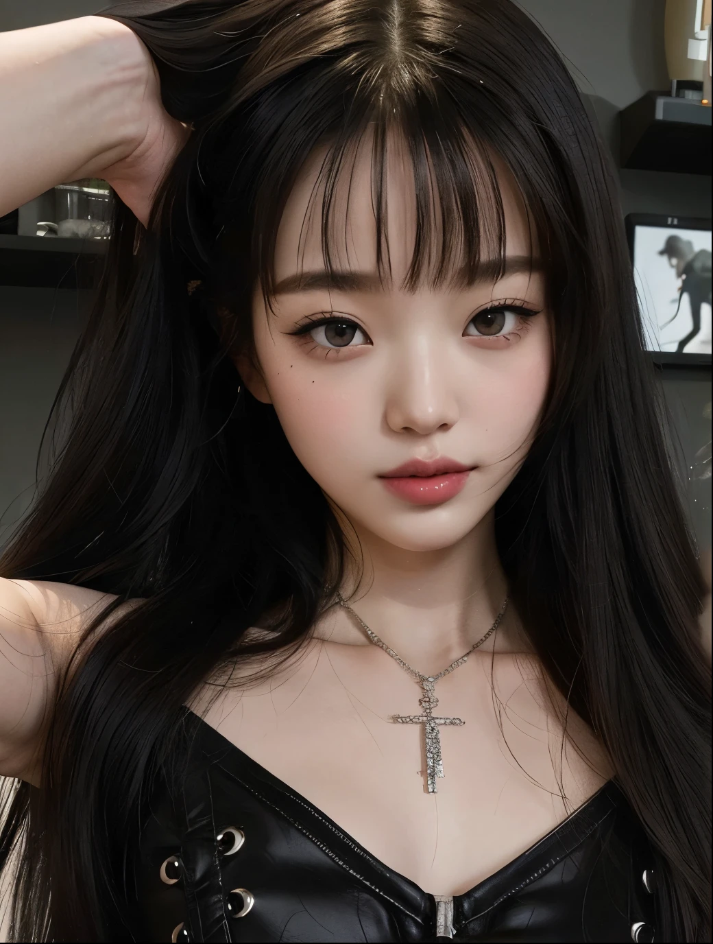 Wonyoung from IVE face, foto realista, ultra HD, 8k, big juicy lips 