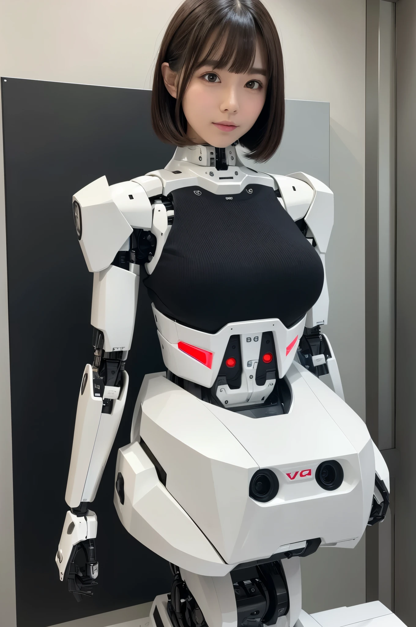 masterpiece, best quality, extremely detailed, (8K, 4K, Best Quality, hight resolution, 超A high resolution:1.1), (masutepiece, Realistic, Photorealsitic:1.1),8k portrait, Japaese android Girl,Plump , announcer,control panels,android,Droid,Mechanical Hand, Robot arms and legs, Black Robot Parts,Black hair,Mechanical body,Blunt bangs,perfect mechanical abdomen,White robotics parts,perfect robot woman,future laboratory,cyber pank,charging spot,laboratory,long tube,thick cable connected her neck,ceramic body ,perfect mechanical body, white robot body,lod antenna,mechanical ear cover,android,robot humanoid,black sponge joints,The removable cover is in the groin,The connection port is in the groin,opened chest panel,access panel on the chest,opened breast panel,perfect mechanical breast,white machine body,white robot body,white ceramic breast,perfect plastic breast,She has repaired,assembly plant,miniskirt,black boots